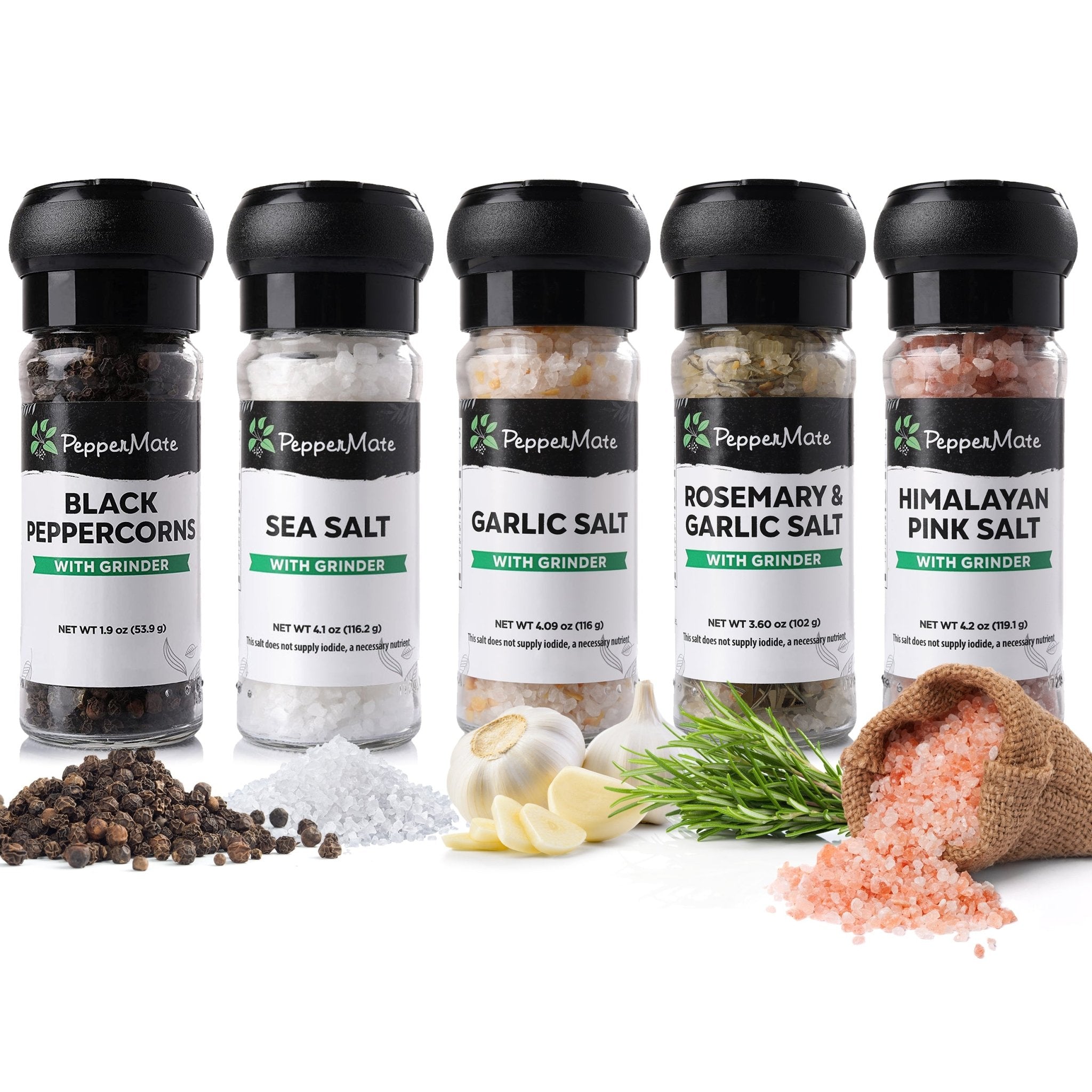  Pepper, Peppercorn & Salt Grinder-Mill Set by